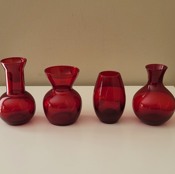 Crate&Barrel Other - Crate & Barrel Red Hand Blown Glass Bud Vases Set of 4